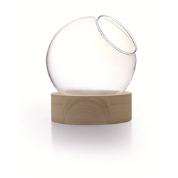 Vase globe et socle bois 10x11 cm