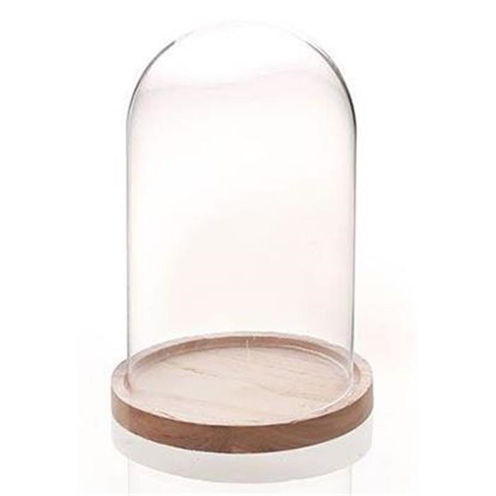 Cloche dôme en verre pour boissons alimentaires avec base en bois