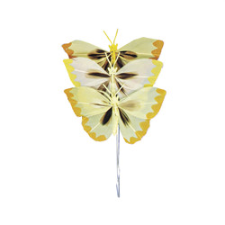 3 papillons en plumes 6 cm jaunes