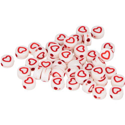 300 perles blanc+cœur rouge
