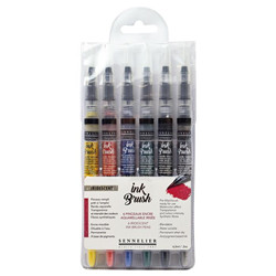 6 pinceaux ink brush couleurs irisées