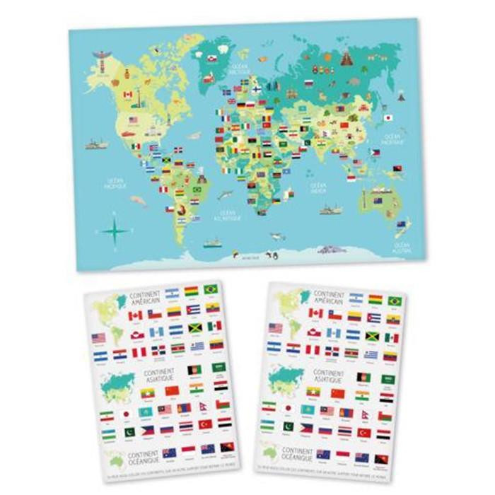 Creacorner  Carte du monde stickers drapeaux 66x44