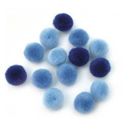 Pompons, bleu assorti, 15 mm