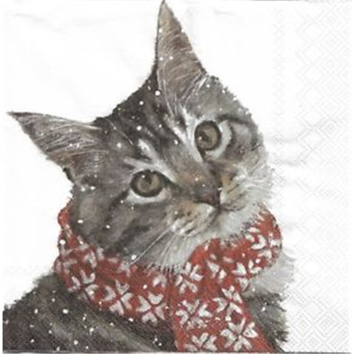 Creacorner Serviette Chat Sous La Neige Creacorner Serviette Chat Sous La Neige