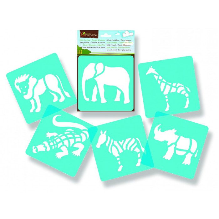 Creacorner Set de 6 pochoirs animaux de la savane Creacorner Set de 6 pochoirs animaux de la savane