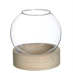 Vase globe et socle en bois 13x18 cm